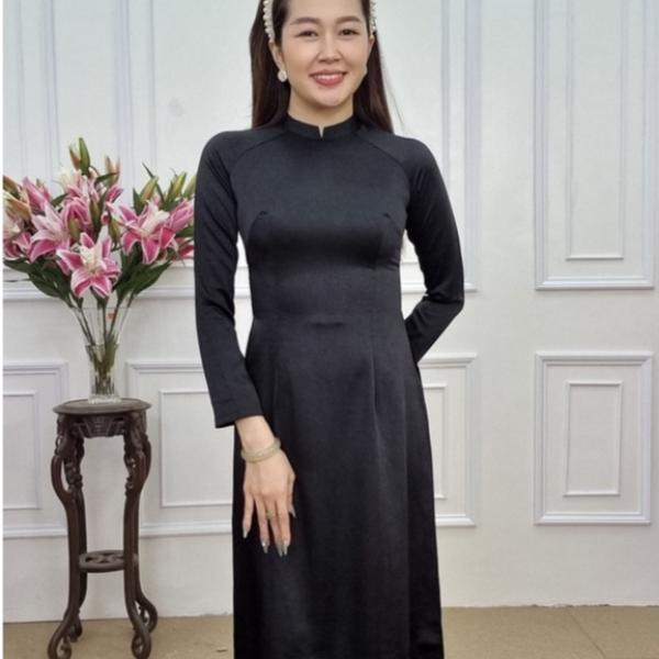A1898 áo dài lụa tây thi đen cổ cao (KHÔNG GỒM QUẦN)