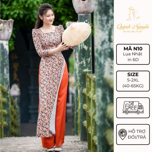 &Aacute;o d&agrave;i &Aacute;O D&Agrave;I QUỲNH NGUYỄN &aacute;o d&agrave;i hoa nh&iacute; in 6d sắc n&eacute;t &aacute;o d&agrave;i lụa nhật thiết kế tay bồng M&Atilde; N10