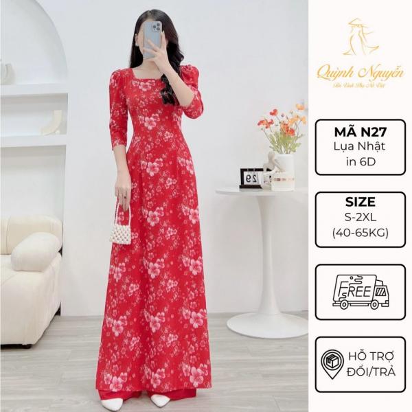 &Aacute;o d&agrave;i &Aacute;O D&Agrave;I QUỲNH NGUYỄN &aacute;o d&agrave;i nữ lụa nhật in6d &aacute;o d&agrave;i hoa nh&iacute; thiết kể tay bồng trẻ trung M&Atilde; N27