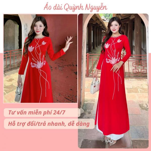 &Aacute;o d&agrave;i, &Aacute;o d&agrave;i thiết kế th&ecirc;u thủ c&ocirc;ng &aacute;o d&agrave;i lụa mỹ đỏ tươi &aacute;o d&agrave;i nữ &Aacute;o d&agrave;i Quỳnh Nguyễn M&Atilde; TK130