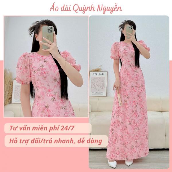 &Aacute;o d&agrave;i, &aacute;o d&agrave;i thiết kế tơ v&acirc;n 4 t&agrave; &aacute;o d&agrave;i nũ tay bồng trẻ trung &Aacute;o d&agrave;i Quỳnh Nguyễn M&Atilde; TK132