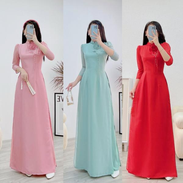 &Aacute;o d&agrave;i c&aacute;ch t&acirc;n, &aacute;o d&agrave;i tơ &oacute;ng 4 t&agrave; &aacute;o d&agrave;i thiết kế tay bồng 3 m&agrave;u k&egrave;m quần &Aacute;o d&agrave;i Quỳnh Nguyễn