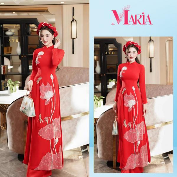 ÁO DÀI CÁCH TÂN ĐÍNH KẾT SEN TRẮNG THỦ CÔNG CAO CẤP THƯỚT THA MỀM MẠI - ÁO DÀI MARIA