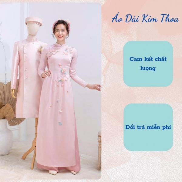 Áo Dài Cô Dâu Chú Rể Cưới Hỏi Màu Hồng Thủ Công AC02
