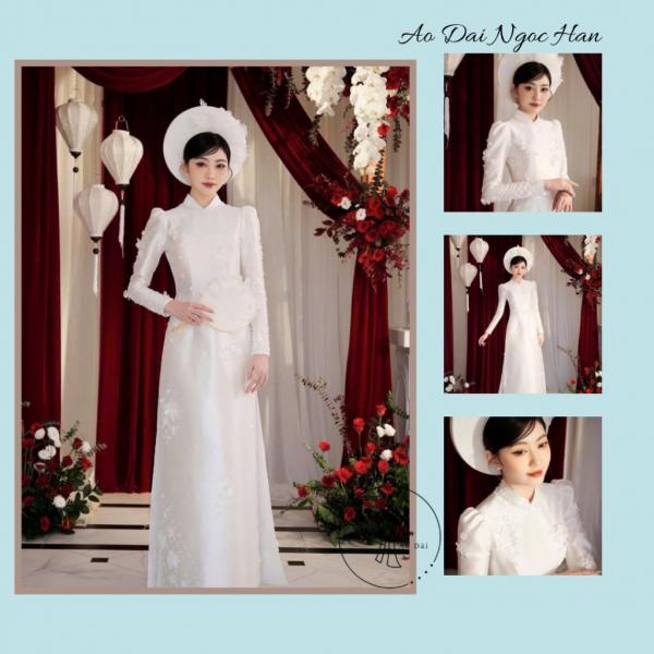 Áo Dài Cô Dâu Cưới Hỏi Truyền Thống Màu Trắng Cao Cấp ACD02