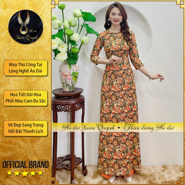 &Aacute;o D&agrave;i Dải Hoa M&agrave;u Cam Sang Trọng Nổi Bật, Lụa Habutai Mềm Mại Tho&aacute;ng M&aacute;t K51 - &Aacute;o D&agrave;i Xu&acirc;n Quỳnh