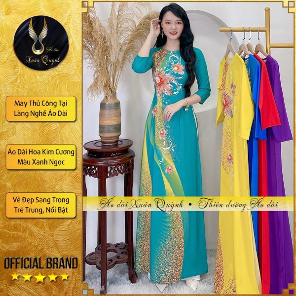 &Aacute;o D&agrave;i Hoa Kim Cương Phối Dải Chấm Bi, Sang Trọng Lụa Habutai K97 Xanh Ngọc - &Aacute;o D&agrave;i Xu&acirc;n Quỳnh