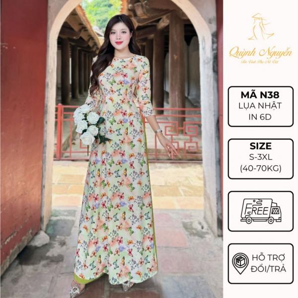 &Aacute;o d&agrave;i hoa nh&iacute; &Aacute;O D&Agrave;I QUỲNH NGUYỄN &aacute;o d&agrave;i lụa nhật in 6d họa tiết trẻ trung &aacute;o d&agrave;i nữ M&Atilde; N39