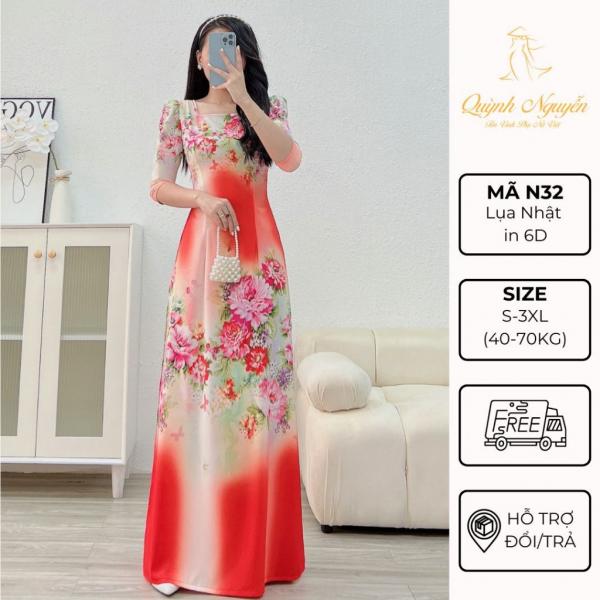 &Aacute;o d&agrave;i hoa nh&iacute; &Aacute;O D&Agrave;I QUỲNH NGUYỄN &aacute;o d&agrave;i nữ lụa nhật in 6d sắc n&eacute;t &aacute;o d&agrave;i thiết kế M&Atilde; N32