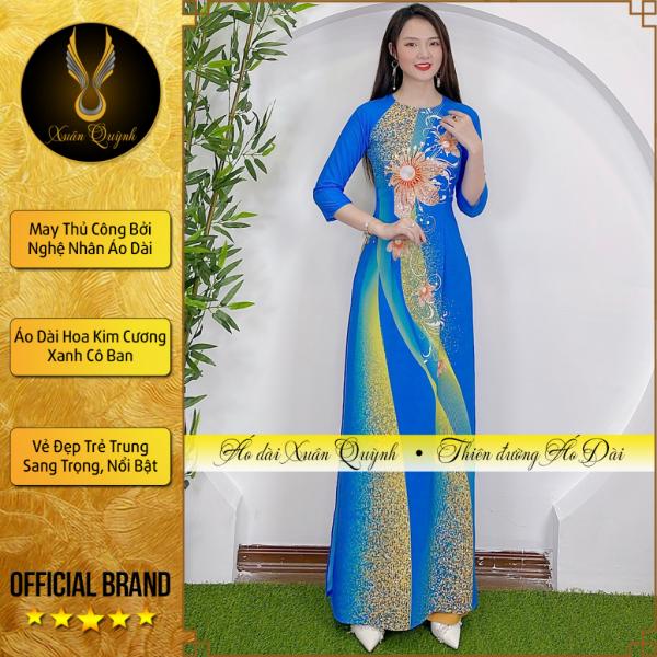 &Aacute;o D&agrave;i Họa Tiết Hoa Kim Cương, Thanh Lịch Duy&ecirc;n D&aacute;ng Lụa Habutai K97 Xanh C&ocirc; Ban - &Aacute;o D&agrave;i Xu&acirc;n Quỳnh