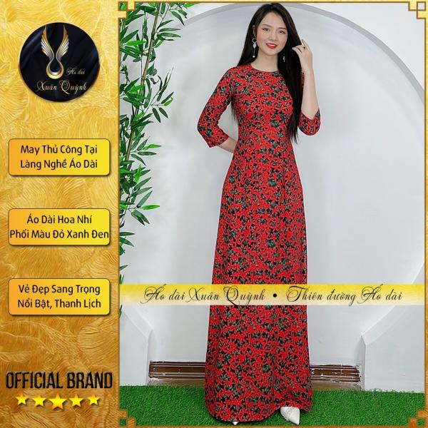 &Aacute;o D&agrave;i Hoạ Tiết Hoa Nh&iacute; Đỏ Duy&ecirc;n D&aacute;ng, Thanh Lịch Lụa Habutai Mềm Mại K77 - &Aacute;o D&agrave;i Xu&acirc;n Quỳnh