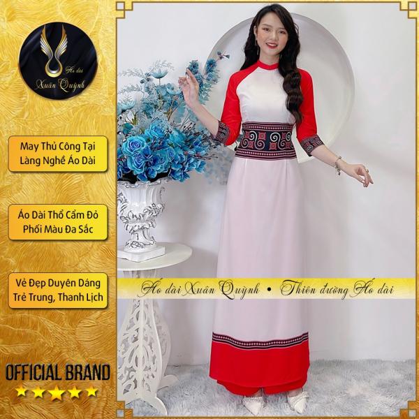 &Aacute;o D&agrave;i Hoạ Tiết Thổ Cẩm Đỏ Trắng, Duy&ecirc;n D&aacute;ng Thanh Lịch Lụa Habutai K64 - &Aacute;o D&agrave;i Xu&acirc;n Quỳnh