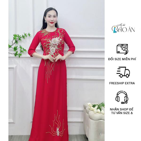 &Aacute;O D&Agrave;I MẸ, B&Agrave; SUI &Aacute;o D&agrave;i M&agrave;u Đỏ Lụa Mỹ, Hoa Th&ecirc;u Thủ C&ocirc;ng Ph&ugrave; Hợp Đi Lễ Cưới Hỏi Đi Tiệc Sang Trọng