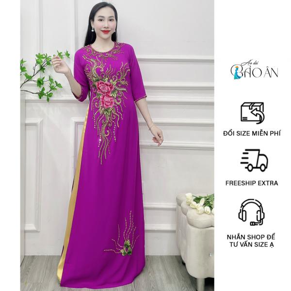 &Aacute;O D&Agrave;I MẸ, B&Agrave; SUI &Aacute;o D&agrave;i M&agrave;u T&iacute;m cẩm Lụa Mỹ, Hoa Th&ecirc;u Thủ C&ocirc;ng Ph&ugrave; Hợp Đi Lễ Cưới Hỏi Đi Tiệc