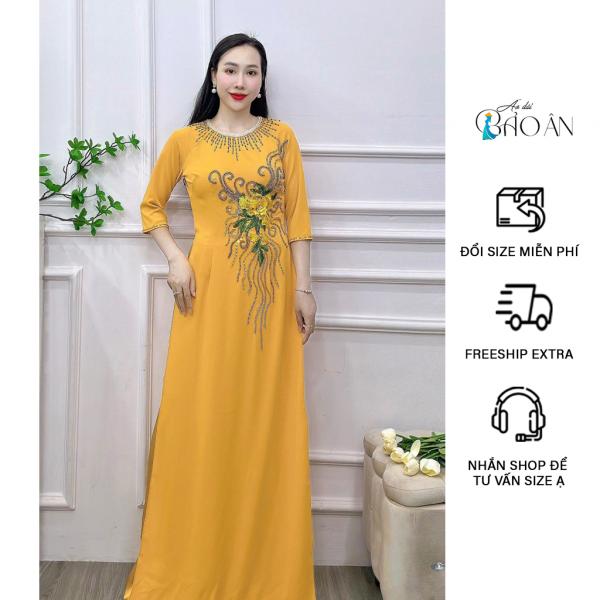 &Aacute;O D&Agrave;I MẸ, B&Agrave; SUI &Aacute;o D&agrave;i M&agrave;u V&agrave;ng Đồng, Hoa Th&ecirc;u Thủ C&ocirc;ng Ph&ugrave; Hợp Đi Lễ Cưới Hỏi Đi Tiệc Sang Trọng