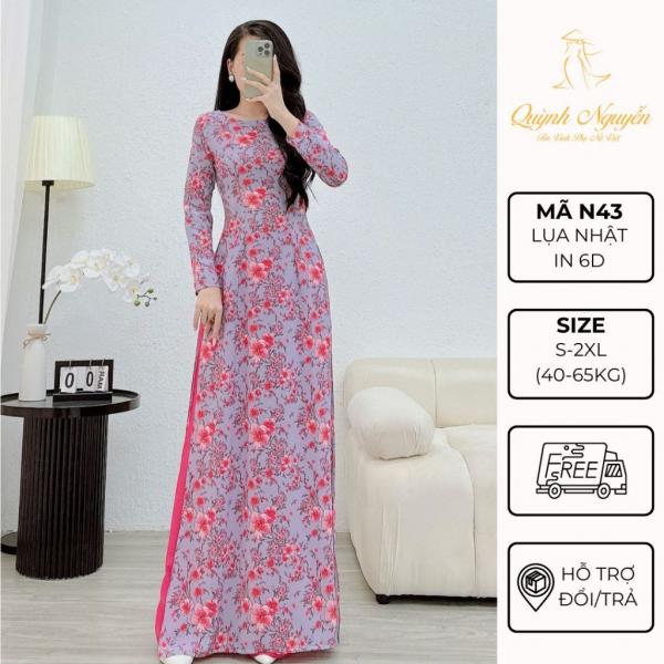 &Aacute;o d&agrave;i nữ &Aacute;O D&Agrave;I QUỲNH NGUYỄN &aacute;o d&agrave;i lụa nhật hoa nh&iacute; in 6d &aacute;o d&agrave;i thiết kế M&Atilde; N43