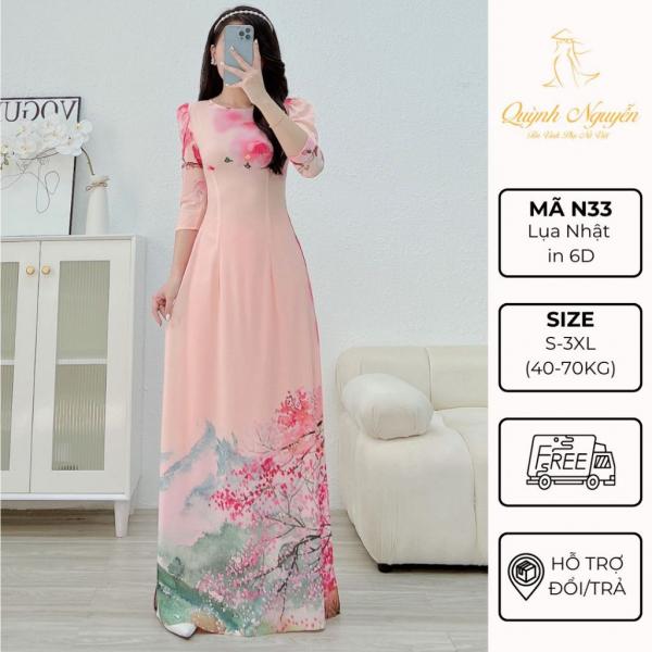 &Aacute;o d&agrave;i nữ &Aacute;O D&Agrave;I QUỲNH NGUYỄN &aacute;o d&agrave;i lụa nhật in 6D &aacute;o d&agrave;i thiết kế hoa nh&iacute; tay bồng M&Atilde; TK33