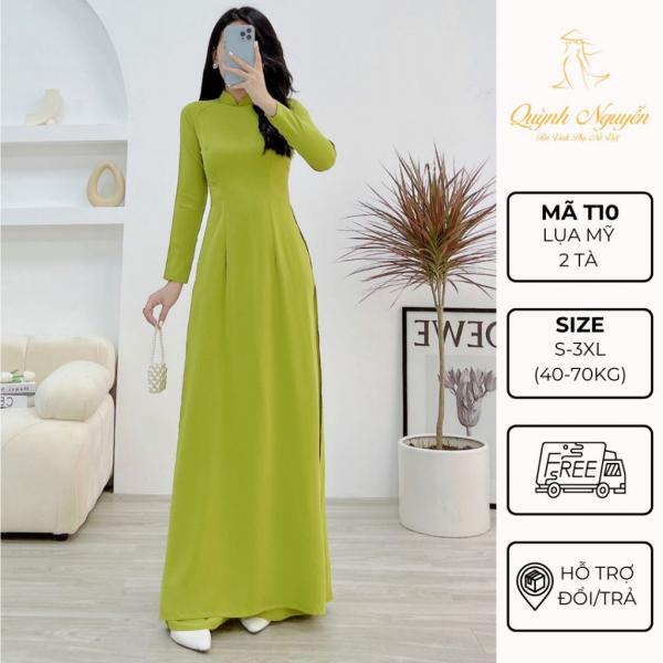 &Aacute;o d&agrave;i nữ &Aacute;O D&Agrave;I QUỲNH NGUYỄN &aacute;o d&agrave;i trơn m&agrave;u xanh cốm &aacute;o d&agrave;i truyền thống cổ cao tay d&agrave;i M&Atilde; T10