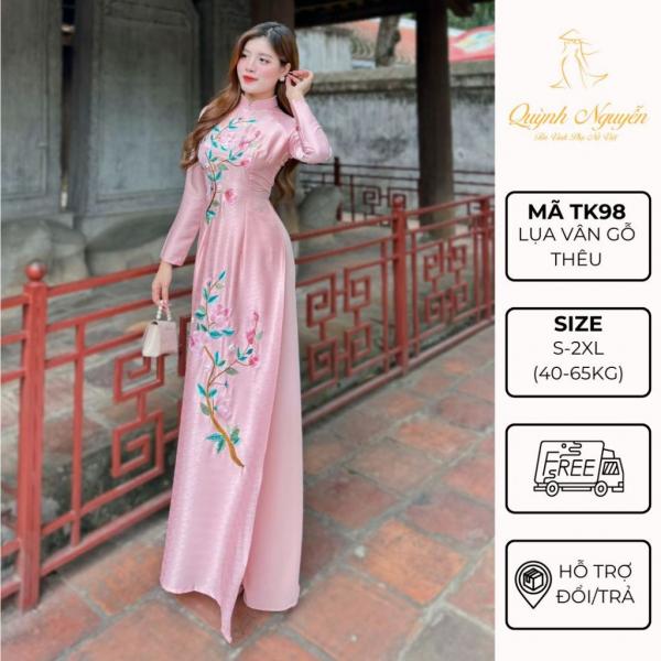 &Aacute;o d&agrave;i th&ecirc;u &Aacute;O D&Agrave;I QUỲNH NGUYỄN &aacute;o d&agrave;i thiết kế lụa v&acirc;n gỗ th&ecirc;u thủ c&ocirc;ng &aacute;o d&agrave;i truyền thống M&Atilde; TK98