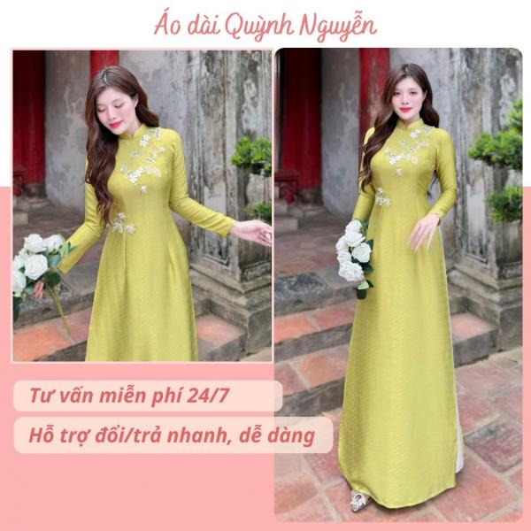 &Aacute;o d&agrave;i thiết kế, &aacute;o d&agrave;i lụa vẫn gỗ xanh cốm cao cấp &aacute;o d&agrave;i nữ th&ecirc;u &Aacute;o d&agrave;i Quỳnh Nguyễn M&Atilde; TK129