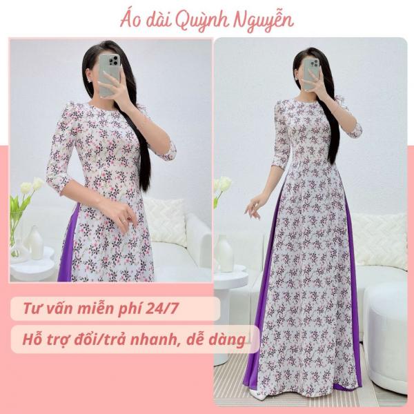 &Aacute;o d&agrave;i t&iacute;m, &aacute;o d&agrave;i hoa nh&iacute; lụa nhật in 6d &aacute;o d&agrave;i thiết kế trẻ trung &Aacute;o d&agrave;i Quỳnh Nguyễn M&Atilde; N52
