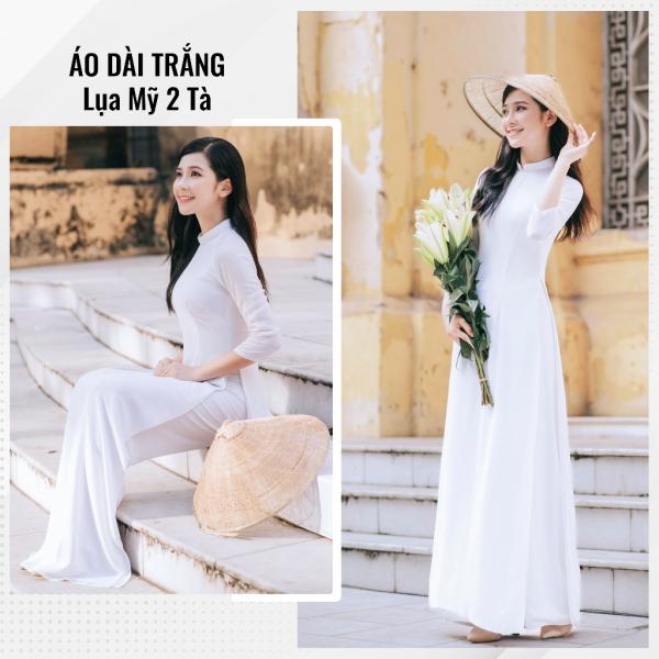 &Aacute;o d&agrave;i trắng Lụa Mỹ mềm m&aacute;t 2 t&agrave; cổ cao 2cm truyền thống tay lỡ may sẵn, &aacute;o d&agrave;i học sinh đi học cấp 3 chụp h&igrave;nh kỷ yếu