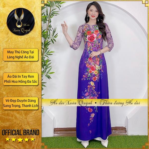 &Aacute;o D&agrave;i Truyền Thống Hoa Hồng, Thanh Lịch Duy&ecirc;n D&aacute;ng Lụa Habutai K05 T&iacute;m - &Aacute;o D&agrave;i Xu&acirc;n Quỳnh