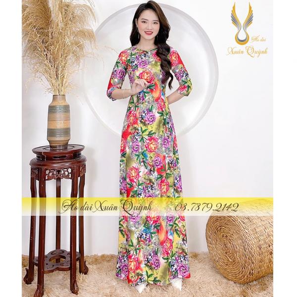 &Aacute;o D&agrave;i Truyền Thống Hoa Hồng, Trẻ Trung Duy&ecirc;n D&aacute;ng Thanh Lịch Lụa Habutai A13 - &Aacute;o D&agrave;i Xu&acirc;n Quỳnh