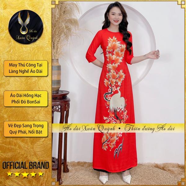 &Aacute;o D&agrave;i Truyền Thống Họa Tiết Hồng Hạc, Lụa Habutai Co D&atilde;n Tho&aacute;ng M&aacute;t K01 Đỏ - &Aacute;o d&agrave;i Xu&acirc;n Quỳnh