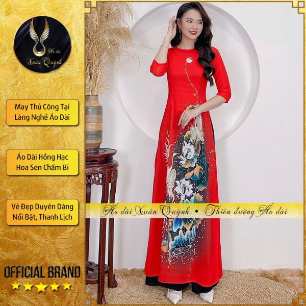 &Aacute;o D&agrave;i Truyền Thống Hồng Hạc Hoa Sen Chấm Bi, Lụa Habutai Mềm Mại Co D&atilde;n K02 Đỏ - &Aacute;o D&agrave;i Xu&acirc;n Quỳnh