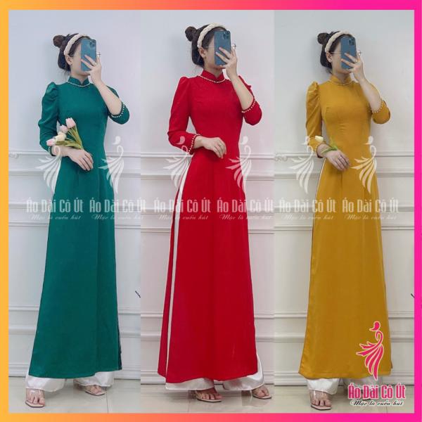 &Aacute;o D&agrave;i Truyền Thống Lụa T&acirc;y Thi Tay Bồng Cổ Truyền Thống H&agrave;ng May Sẵn