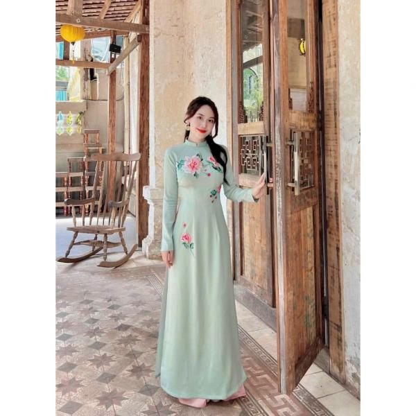 Áo Dài Truyền Thống Nữ Họa Tiết Thêu Thủ Công TN06