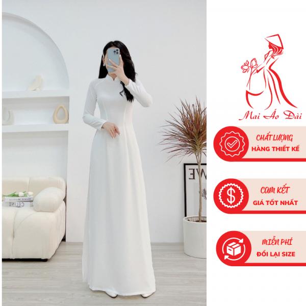 Bộ áo dài nữ 2 tà lụa mỹ trơn đỏ trắng truyền thống  - Mai Áo Dài