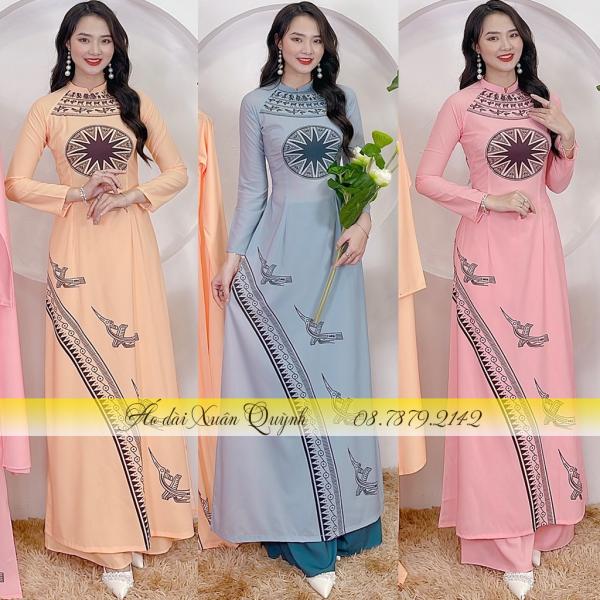 Bộ &Aacute;o D&agrave;i Truyền Thống Hoạ Tiết Trống Đồng Thanh Lịch, Lụa Cao Cấp K82 - &Aacute;o D&agrave;i Xu&acirc;n Quỳnh