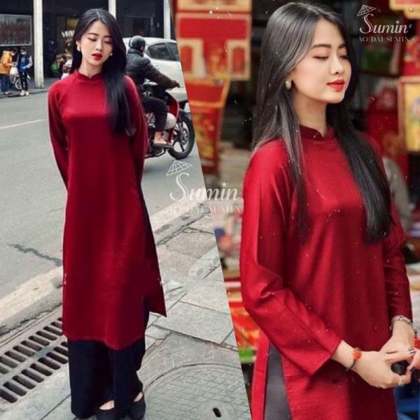 [FREESHIP] &Aacute;o D&agrave;i D&aacute;ng Xu&ocirc;ng Tay Lỡ Cổ Cao 2P M&agrave;u Đỏ Đ&ocirc;_&Aacute;o D&agrave;i Xu&ocirc;ng D&aacute;ng Xưa- &Aacute;o D&agrave;i Tết