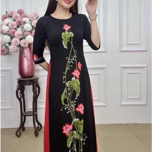 Tặng 36 &aacute;o d&agrave;i đen hoa sen đỏ (KH&Ocirc;NG GỒM QUẦN)